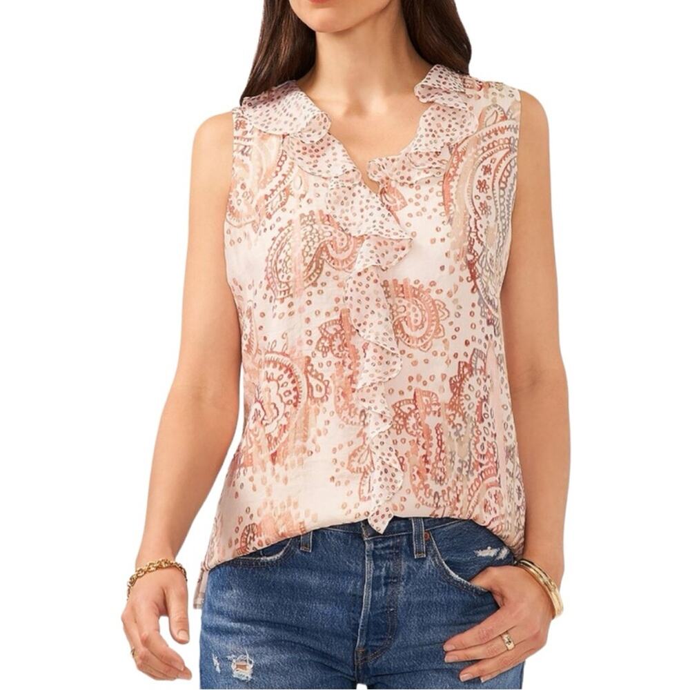 Vince Camuto paisley ruffle neck top tan - XS